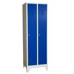 Stahl-Kleiderspind - blaue Türen - 30 cm Abteilbreite - Gesamt 60 cm breit - 2 Abteile  - Zylinderschloss mit 2 Schlüssel - mit Füssen - Lieferzeit ca. 2-3 Wochen !